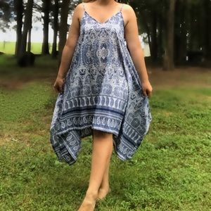 Blue boho paisley handkerchief dress